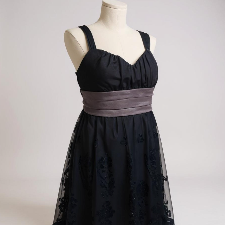 BCX Black & Gray Cocktail Dress with Velvet Waistband – Size L