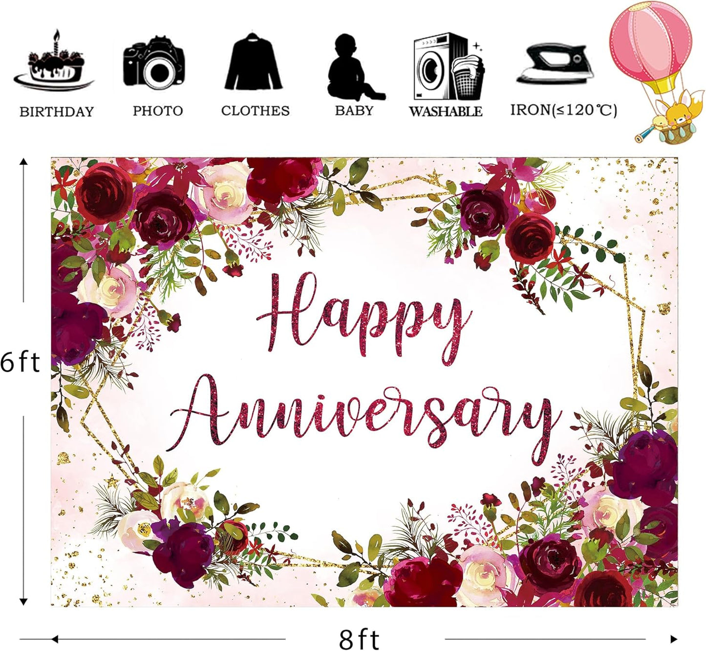 Happy Anniversary Backdrop 8Wx6H