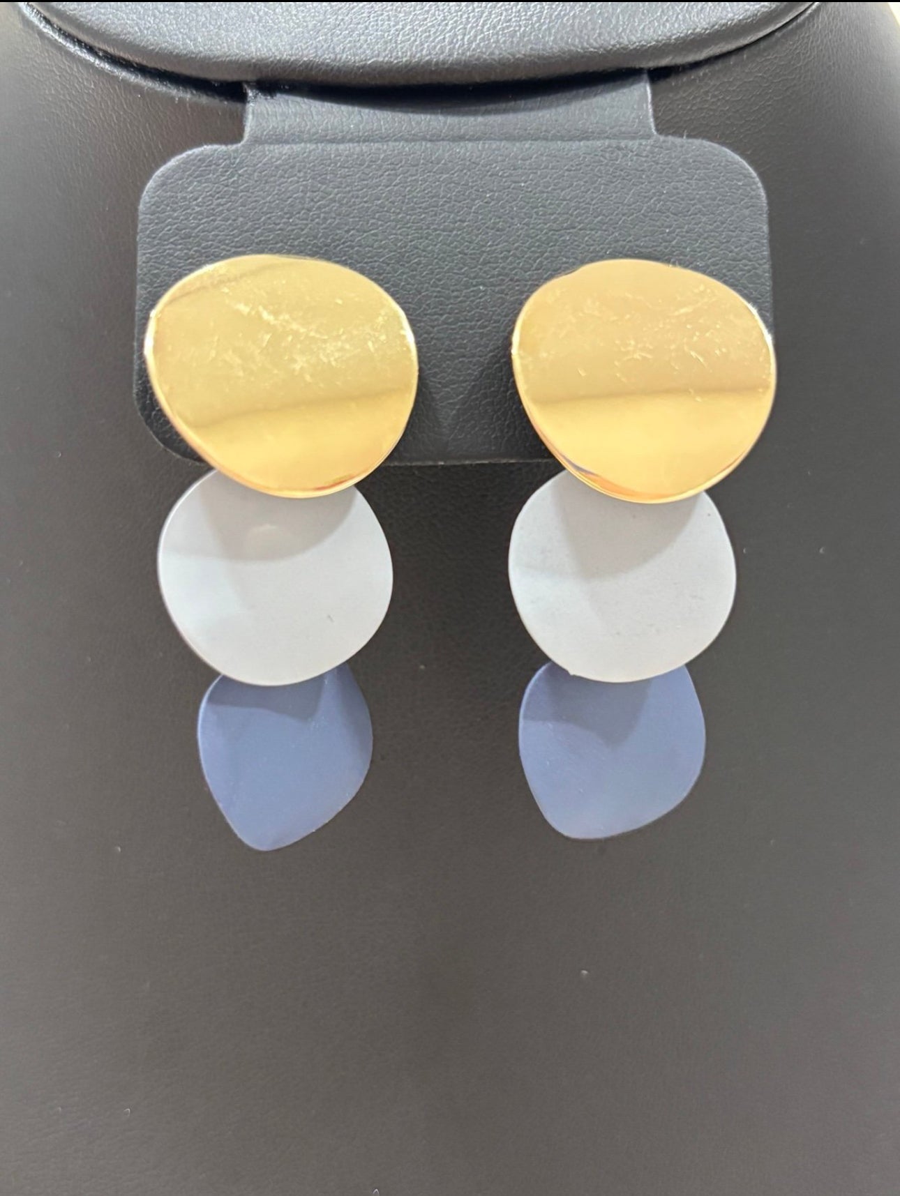 Layered Disc Drop Earrings – Gold, Gray & Slate