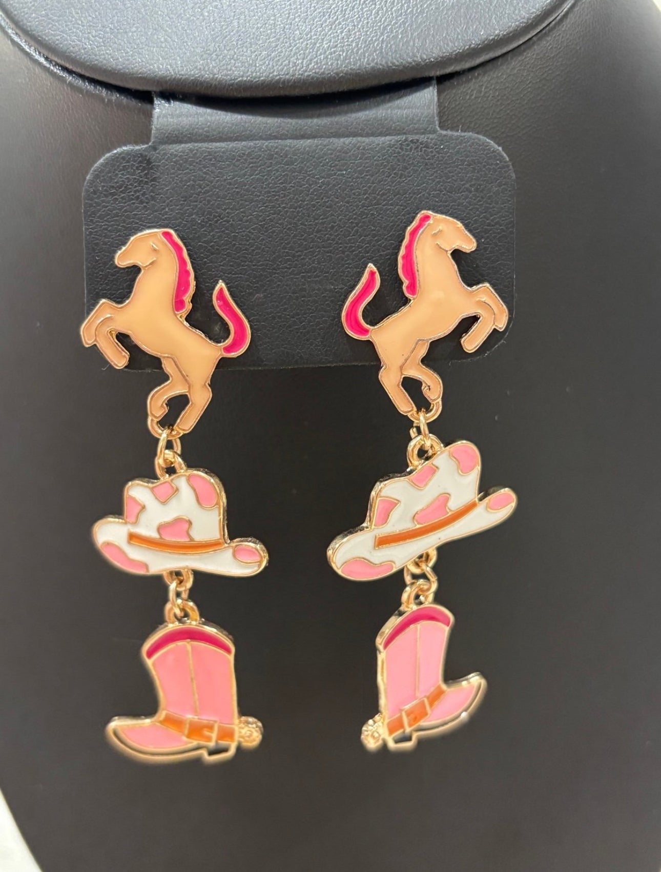 Giddy Up Cowgirl Dangle Earrings – Horse, Hat & Boot Trio