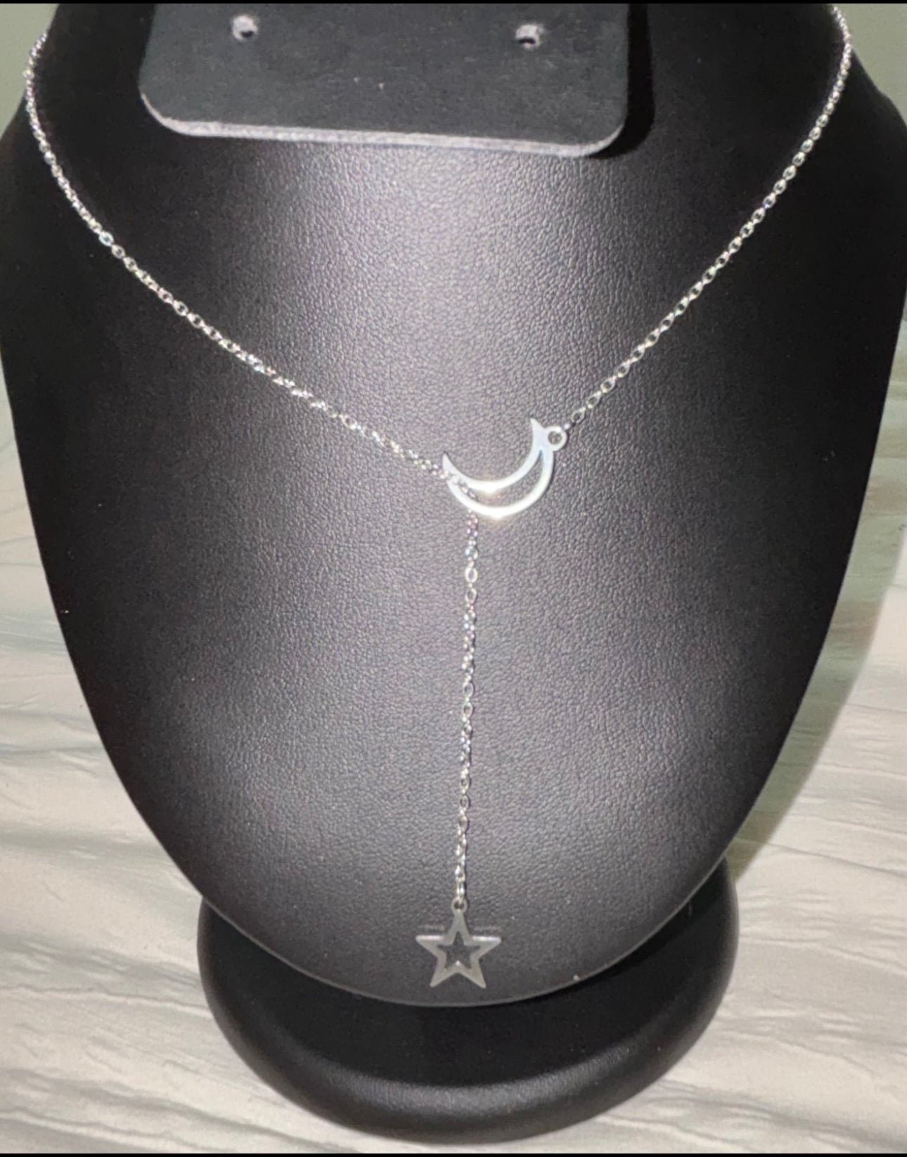 Moon & Star Drop Necklace – Silver-Tone