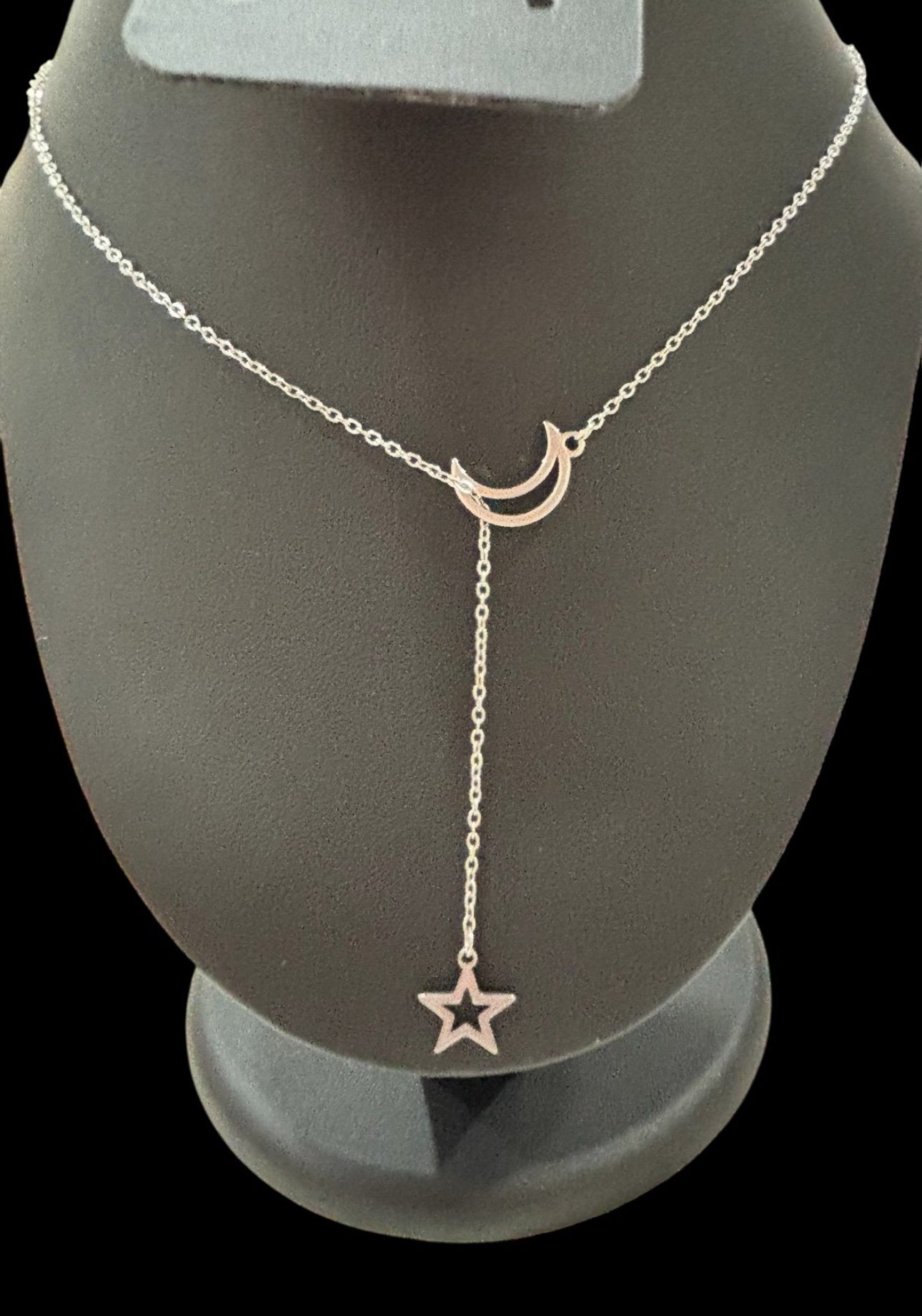 Moon & Star Drop Necklace – Silver-Tone