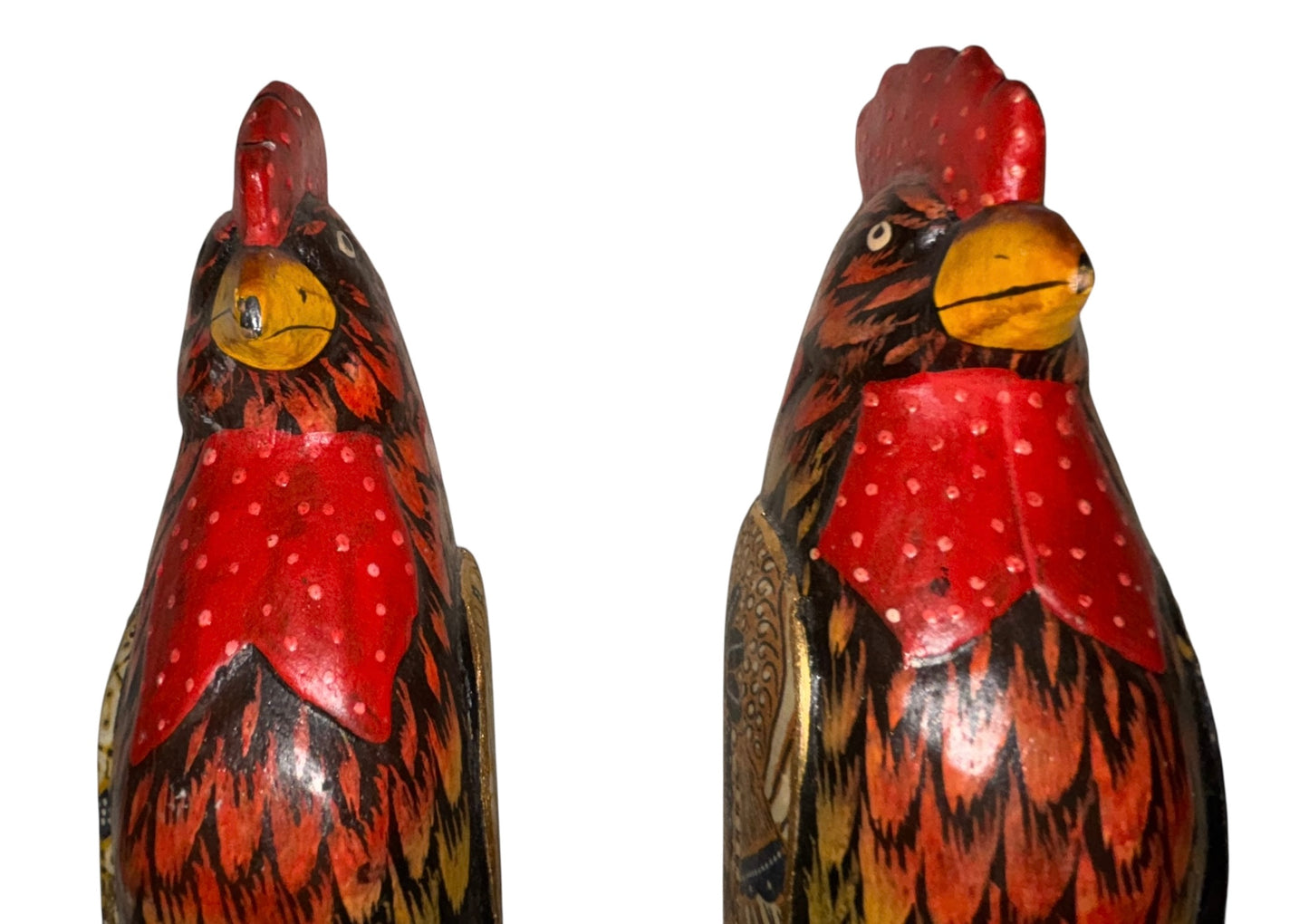 Hand-Carved Rooster Couple – Folk Art Figurines