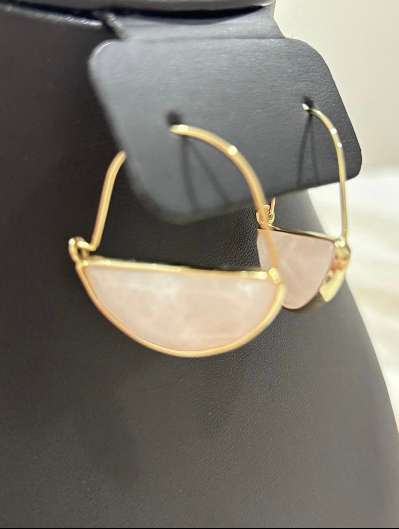 Rose Quartz Half-Moon Hoop Earrings