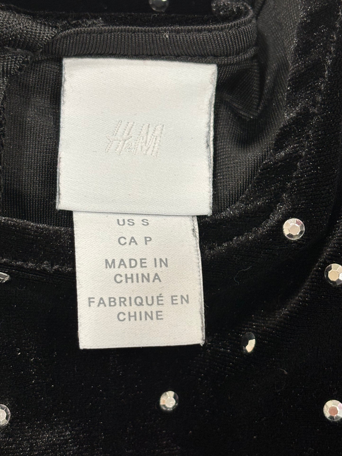 H&M Black Velvet Rhinestone Mini Dress – Size Small