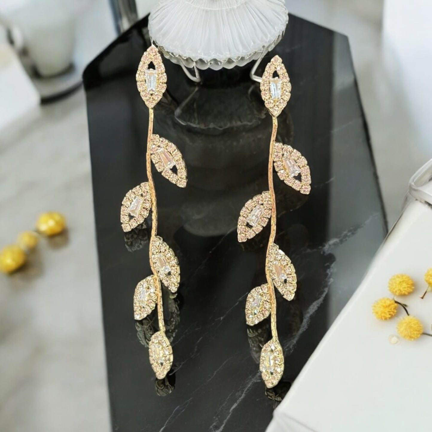 Crystal Vine Drop Earrings (3”)