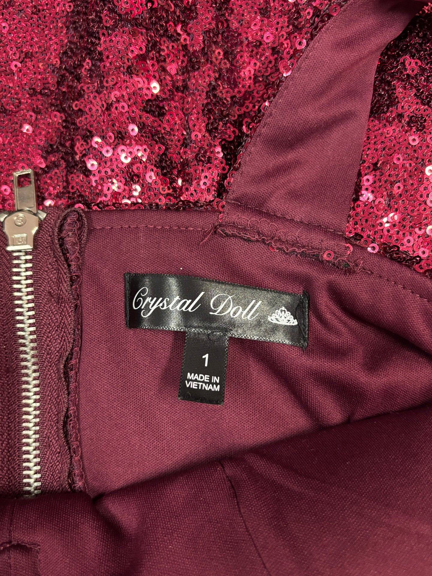 Crystal Doll Burgundy Sequin Gown – Size 1
