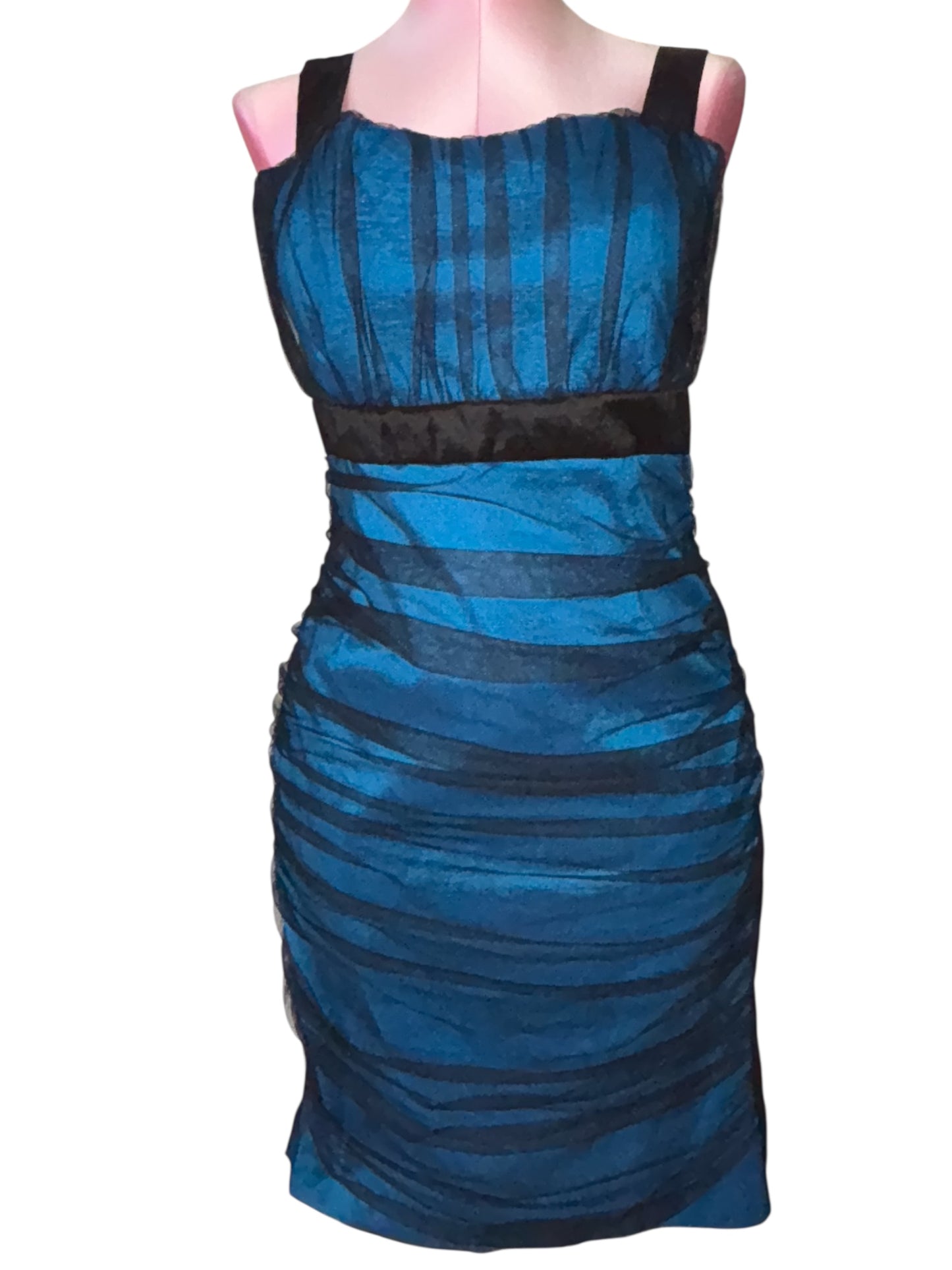 Teal & Black Sheer Ruched Cocktail Dress – Size 2XL