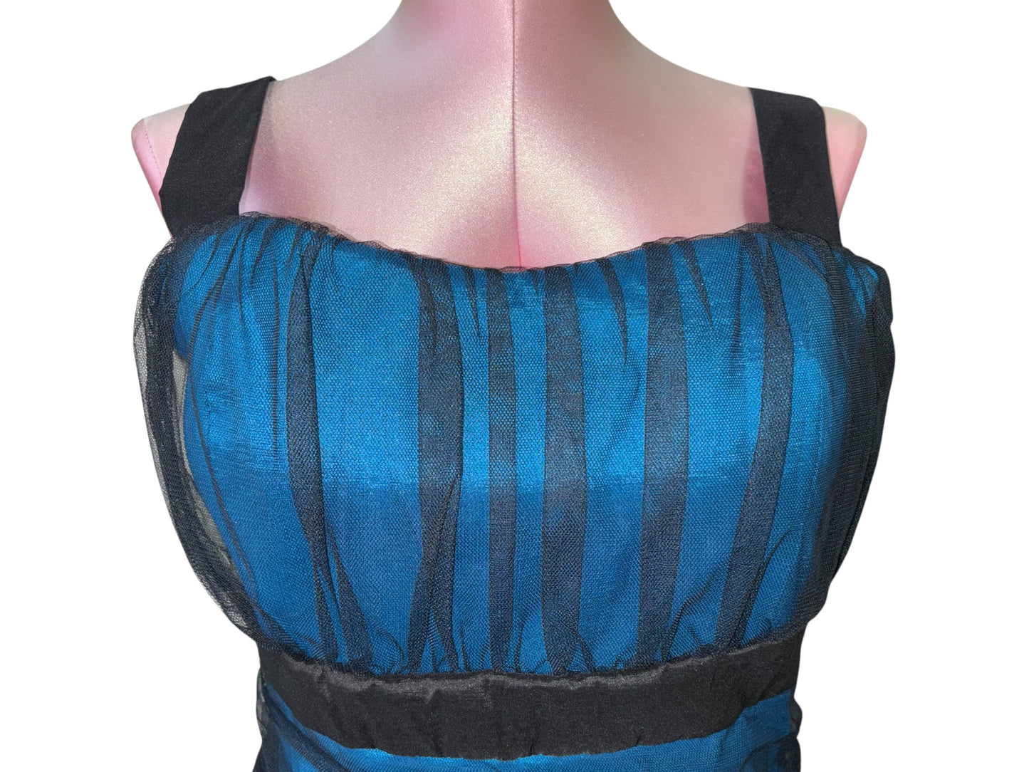 Teal & Black Sheer Ruched Cocktail Dress – Size 2XL
