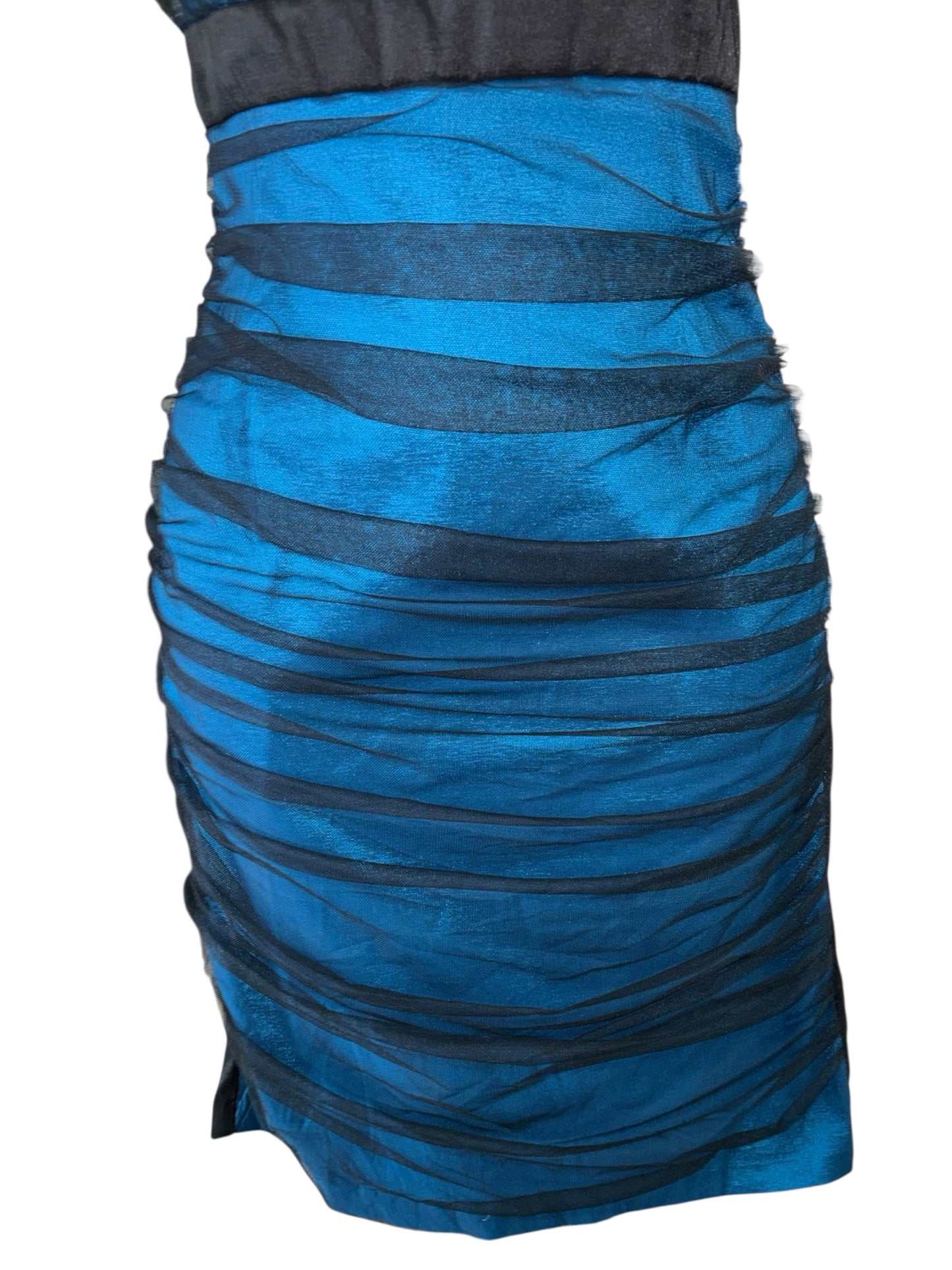 Teal & Black Sheer Ruched Cocktail Dress – Size 2XL