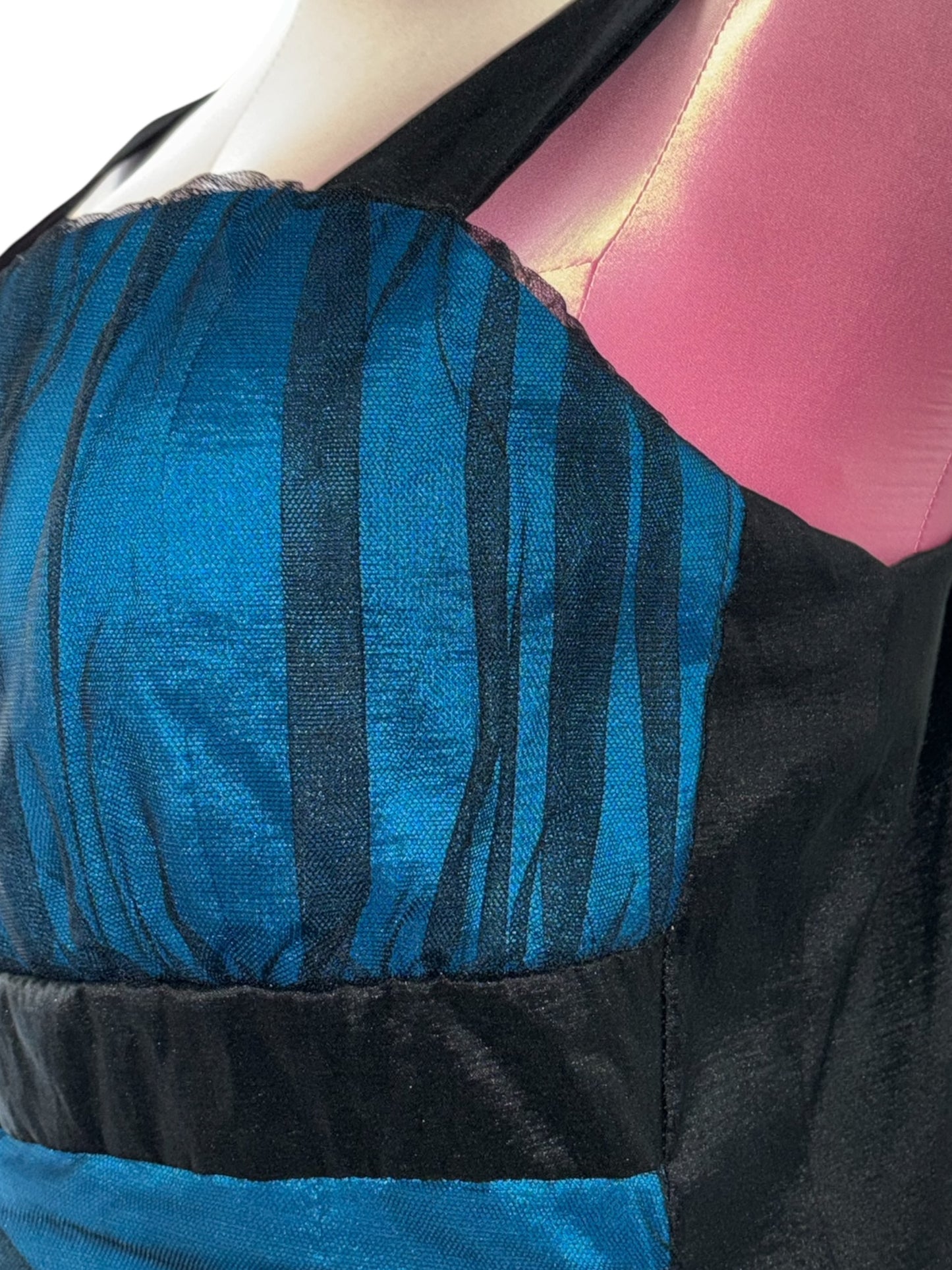 Teal & Black Sheer Ruched Cocktail Dress – Size 2XL