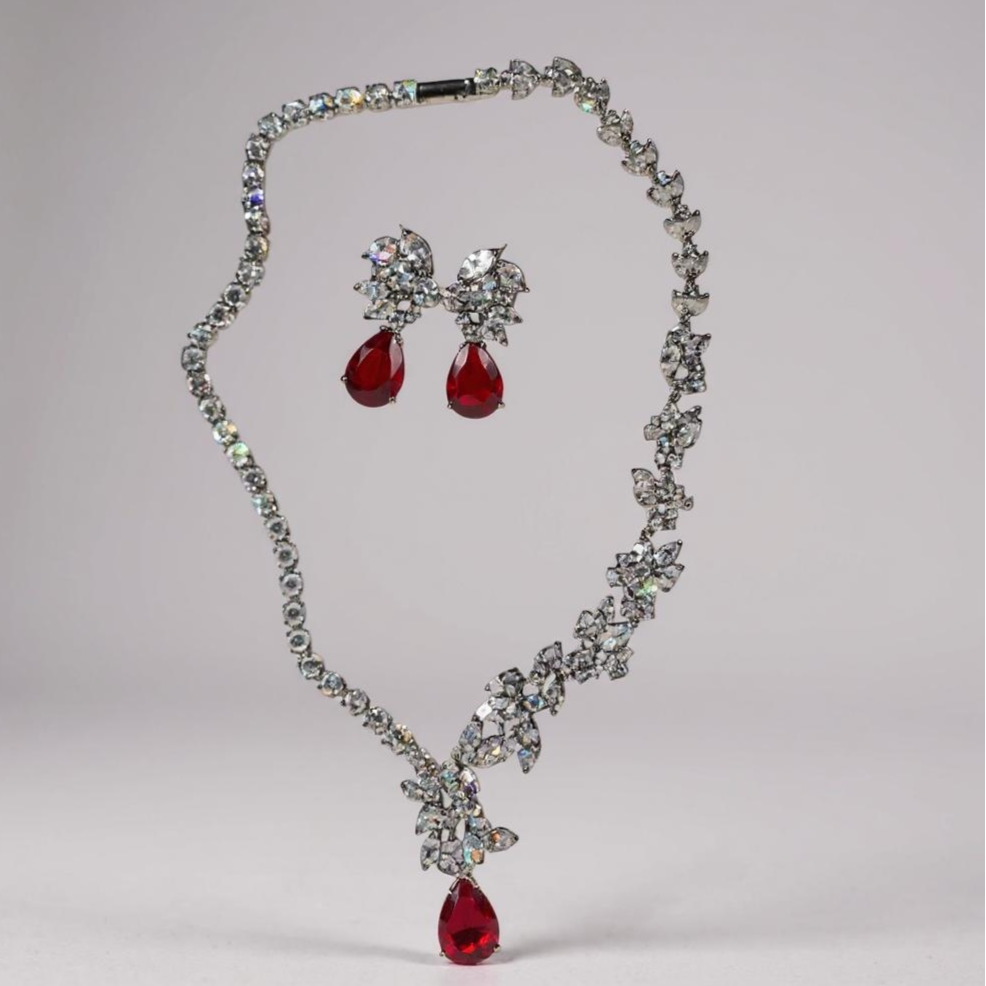 “Crimson Glamour” Necklace & Earring Set