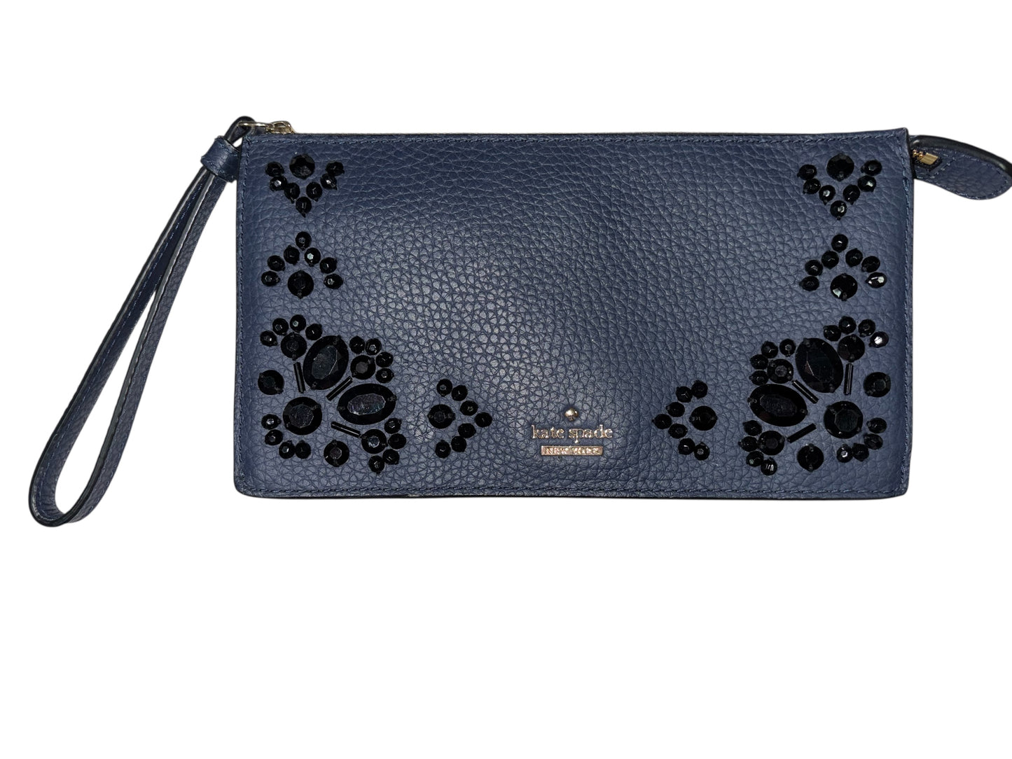 Kate Spade Anderson Street Wristlet Wallet – Navy with Black Bead Embellishments