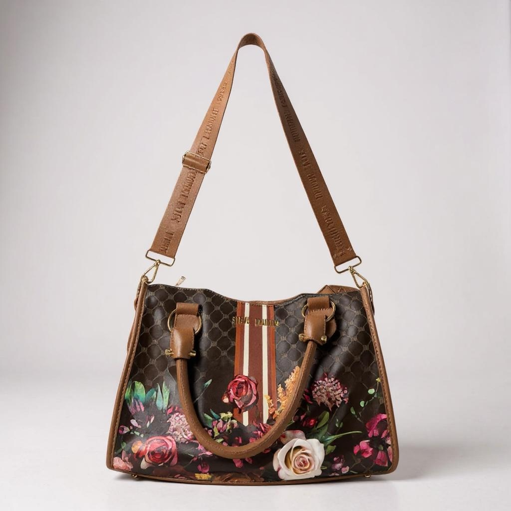 Steve Madden Floral Barrel Satchel – Brown & Multi