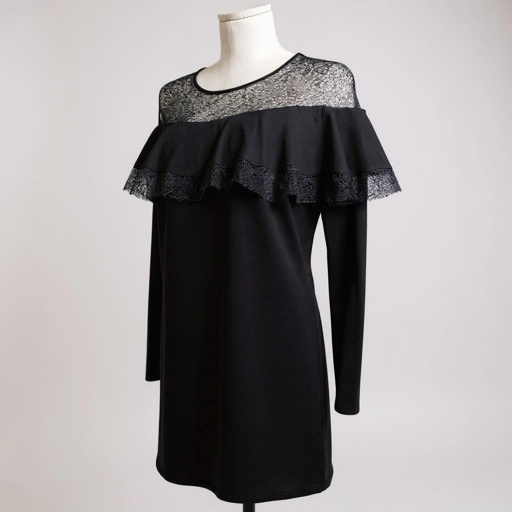 Black Lace Yoke Ruffle Dress – Timeless Elegance with a Hint of Drama