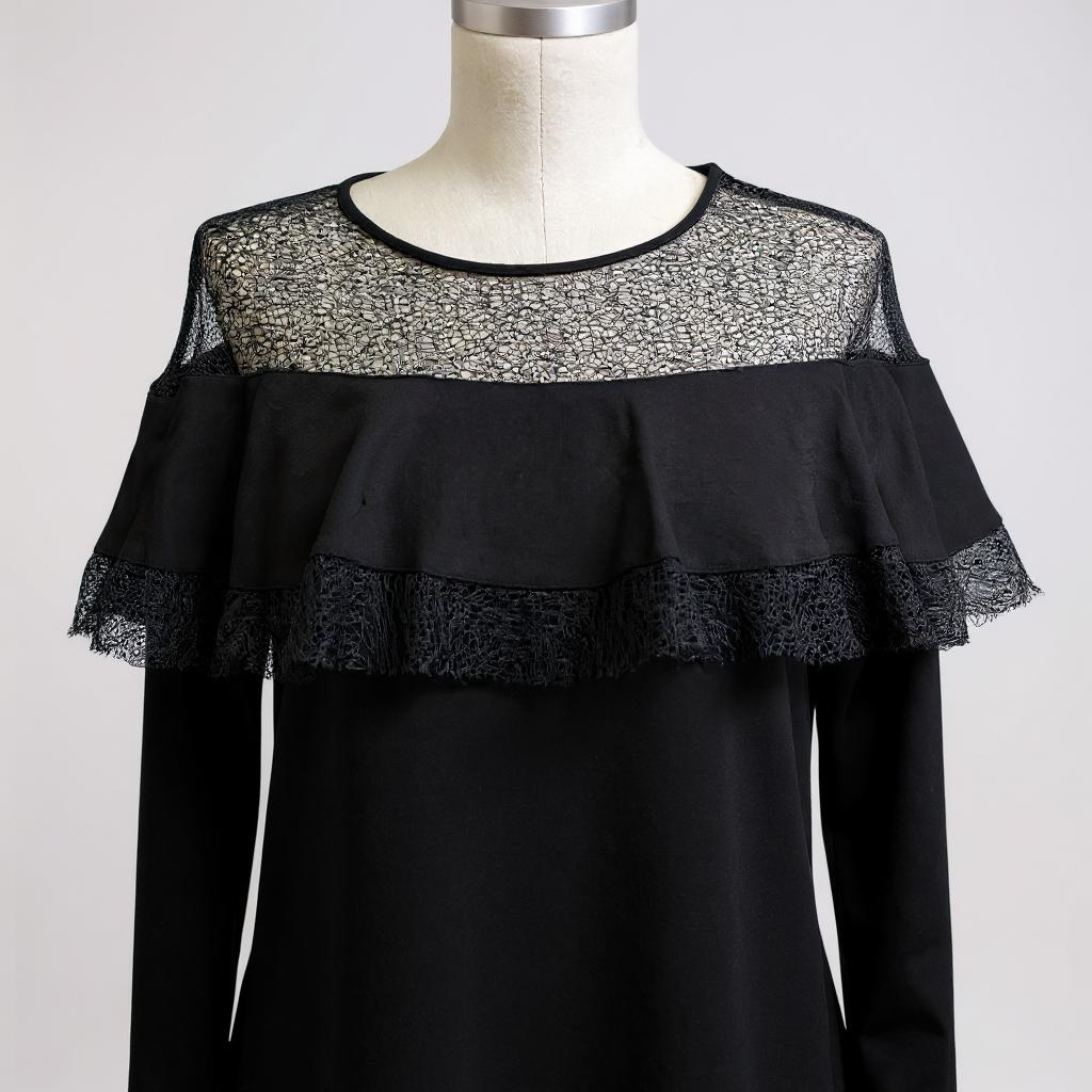 Black Lace Yoke Ruffle Dress – Timeless Elegance with a Hint of Drama