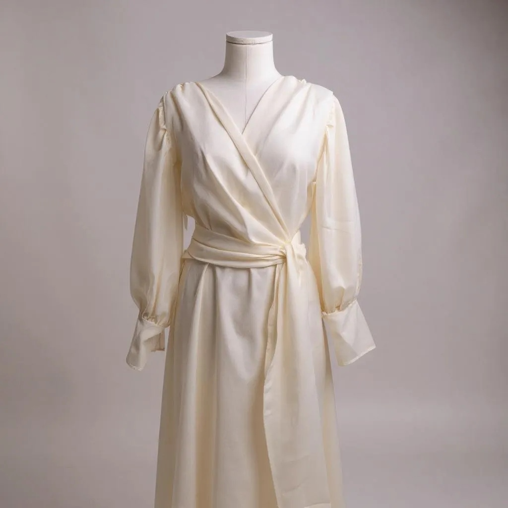 Handmade Ivory Organza Bridal Wrap Gown (Sheer Overlay Robe) XL