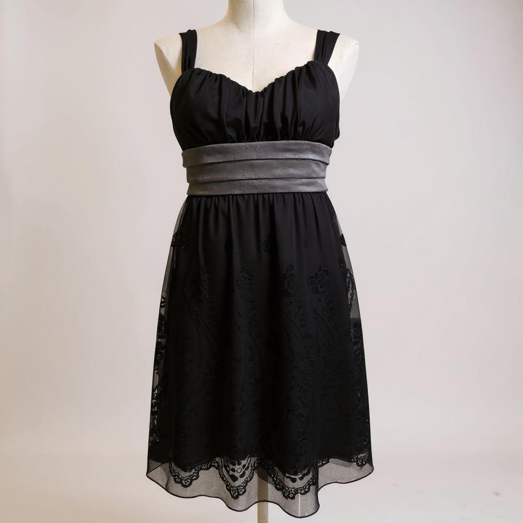BCX Black & Gray Cocktail Dress with Velvet Waistband – Size L