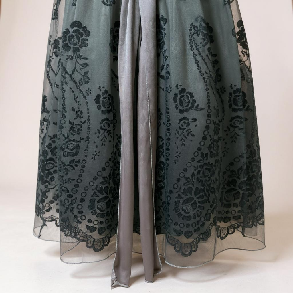 BCX Black & Gray Cocktail Dress with Velvet Waistband – Size L