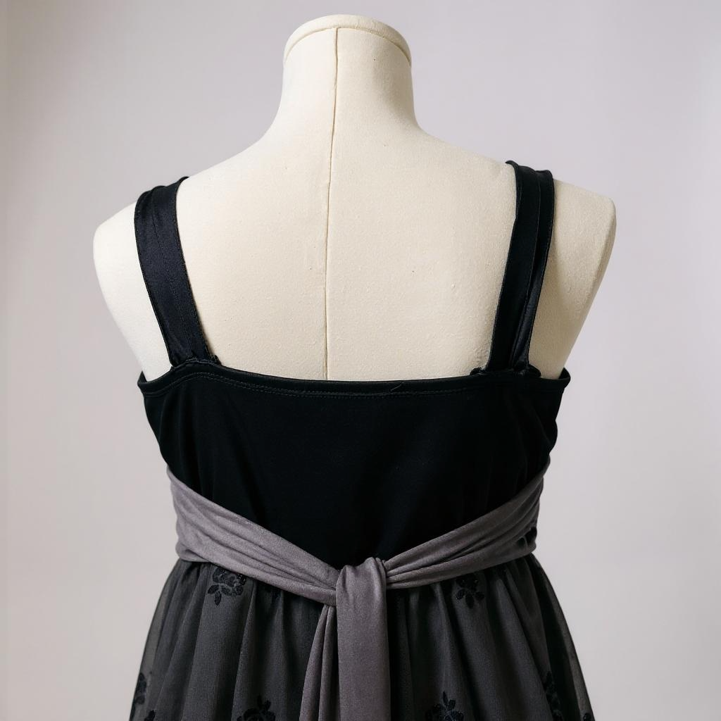 BCX Black & Gray Cocktail Dress with Velvet Waistband – Size L