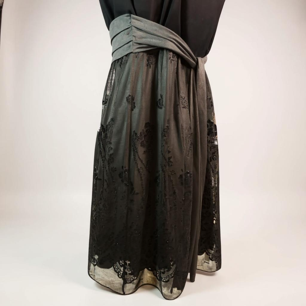 BCX Black & Gray Cocktail Dress with Velvet Waistband – Size L