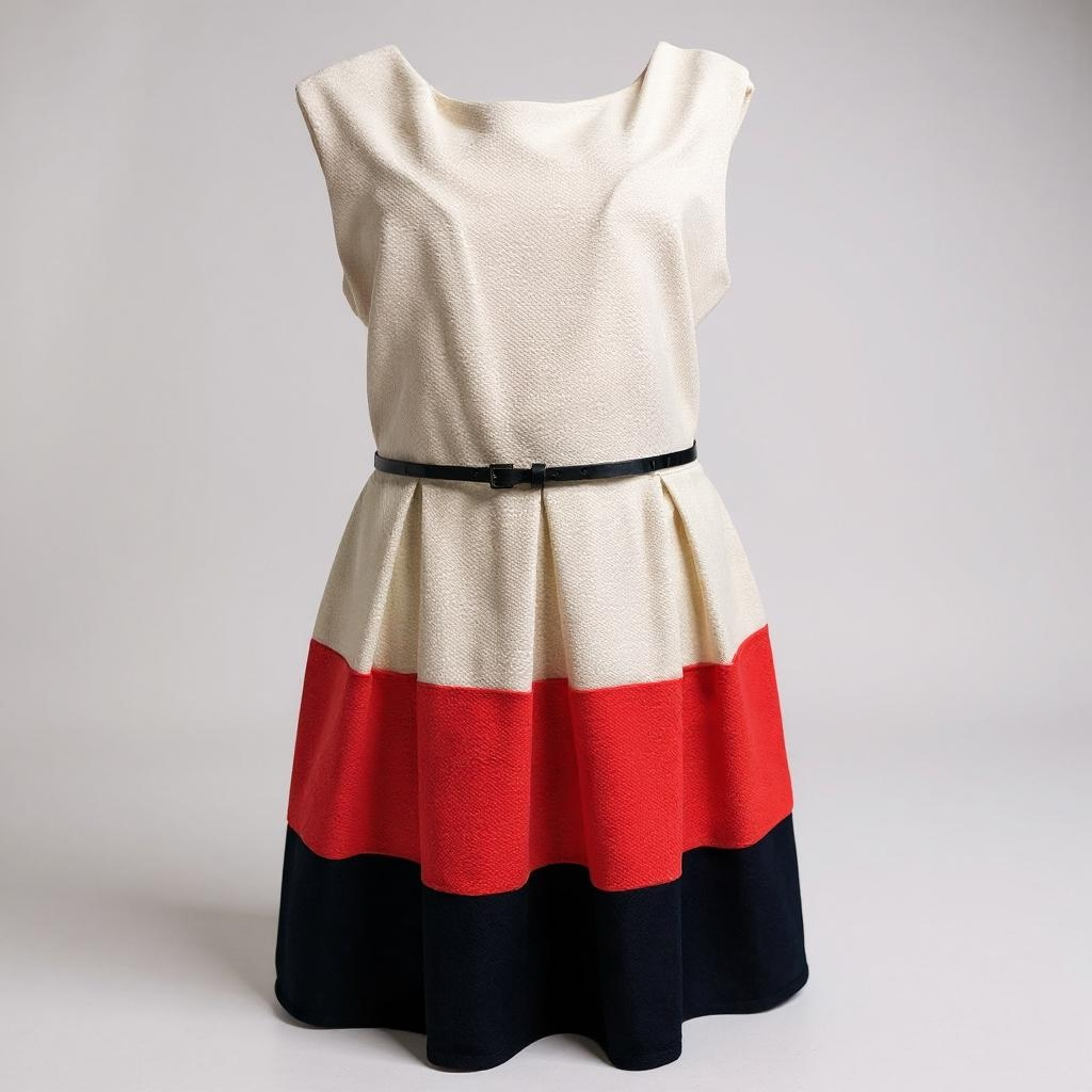 Tiana B. Colorblock Fit & Flare Dress – Size 16 Red Cream Navy Belted Sleeveless