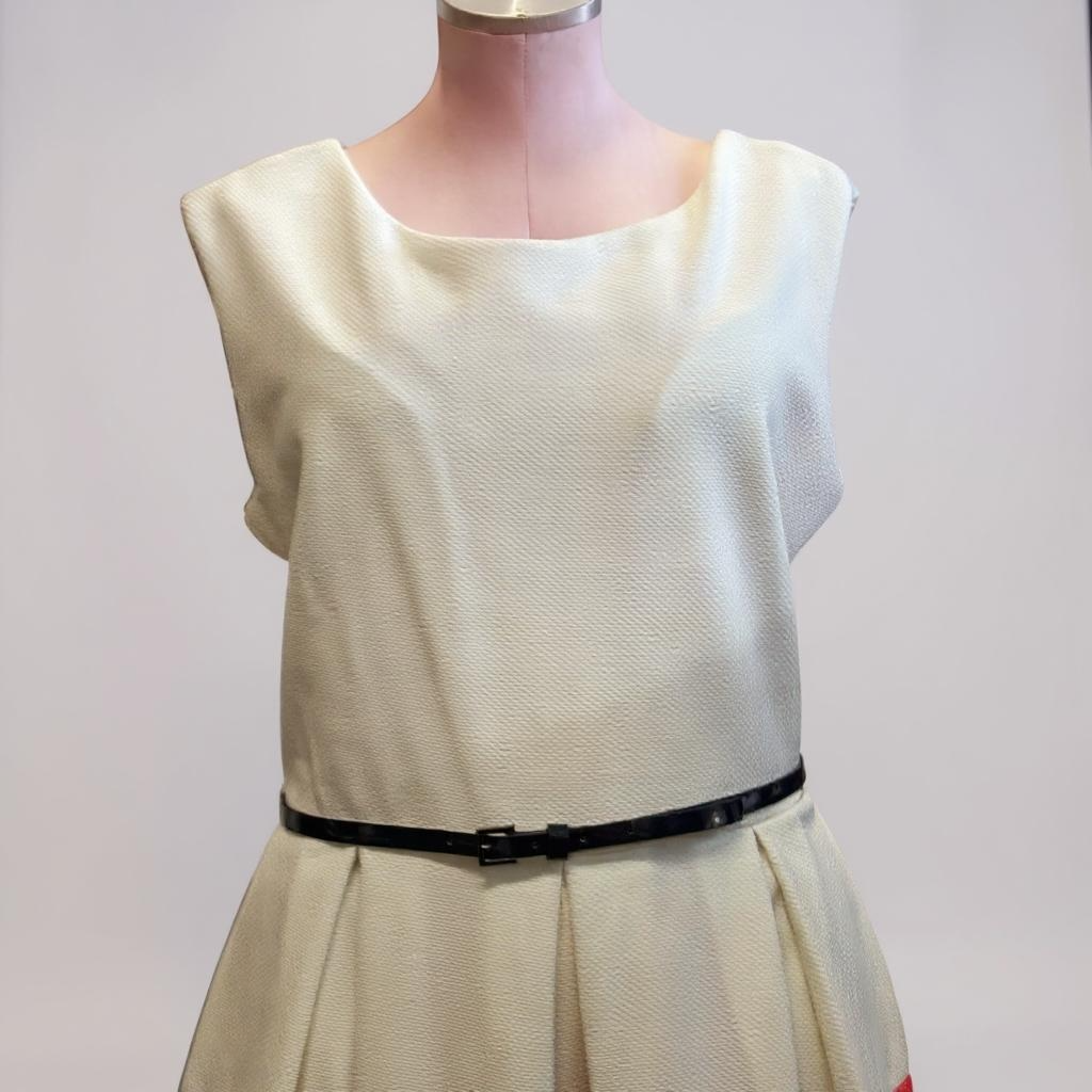 Tiana B. Colorblock Fit & Flare Dress – Size 16 Red Cream Navy Belted Sleeveless