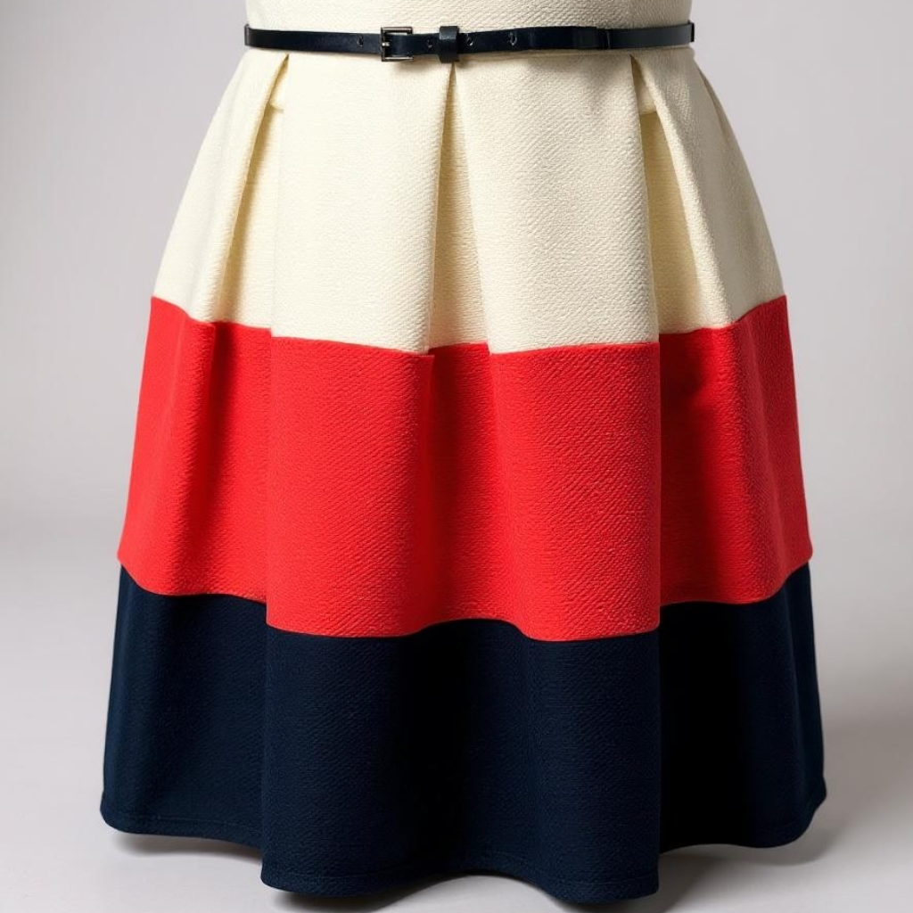 Tiana B. Colorblock Fit & Flare Dress – Size 16 Red Cream Navy Belted Sleeveless
