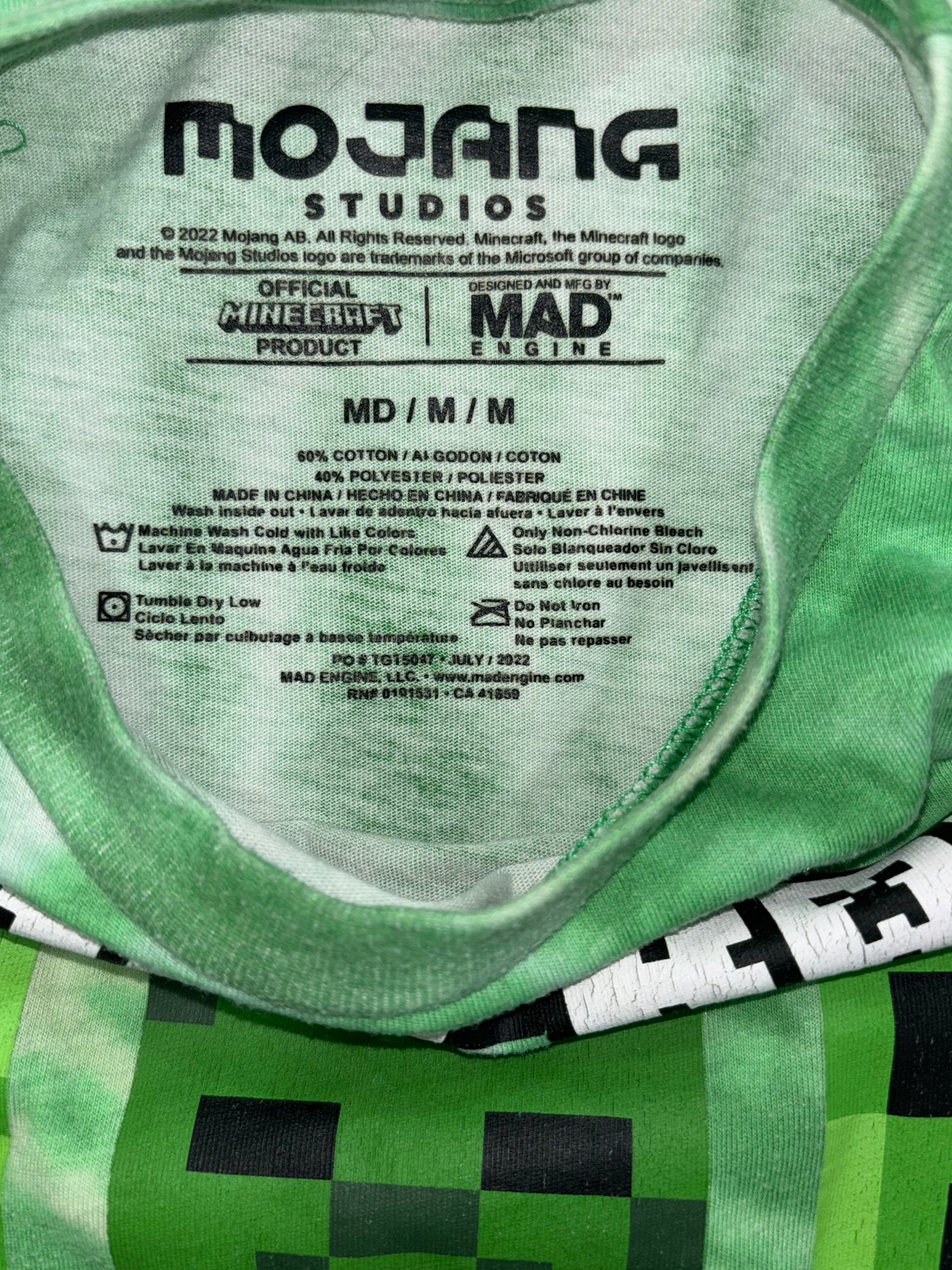 Minecraft Creeper Tie-Dye Graphic Tee – Size M (Youth)