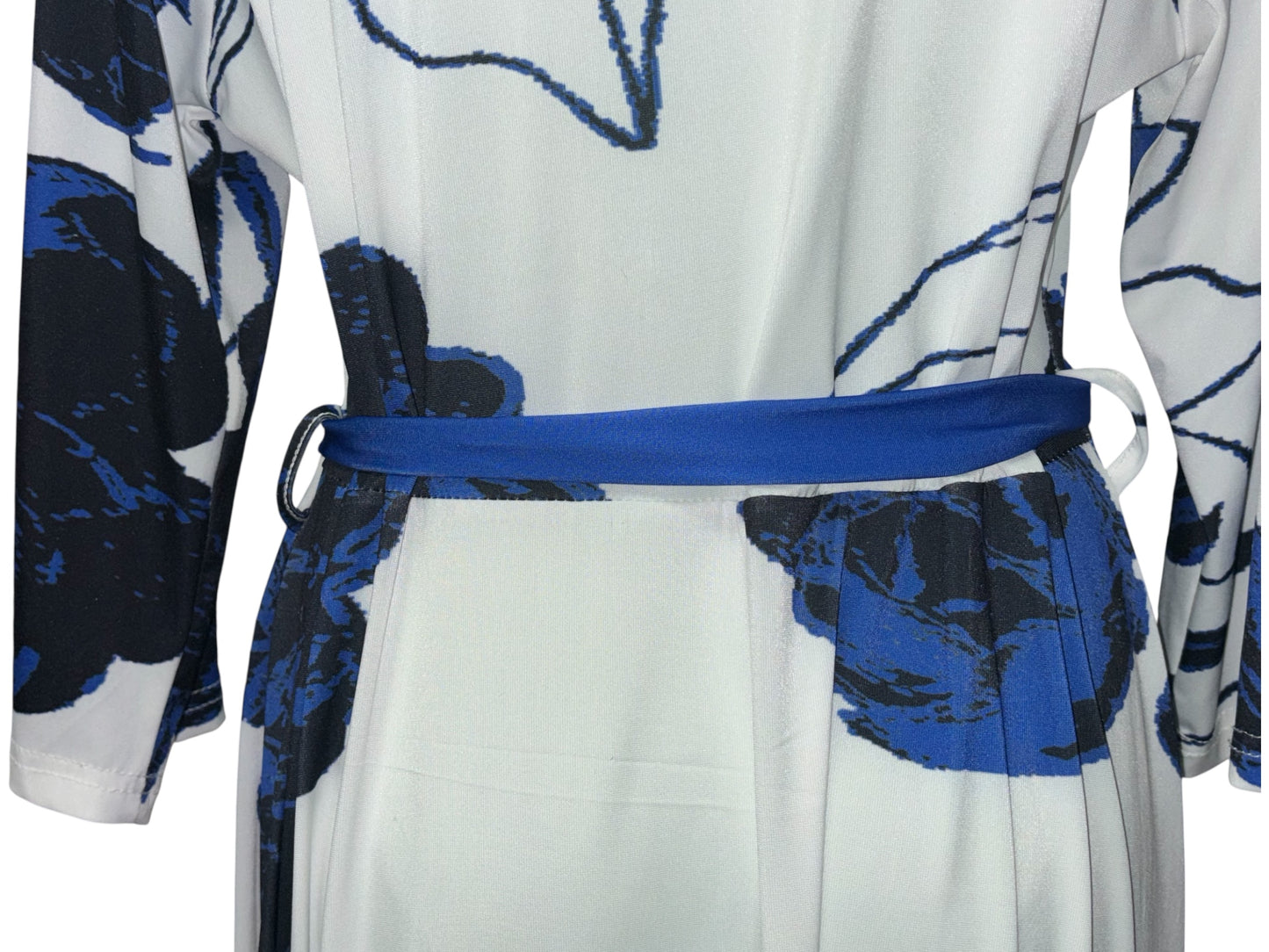 Lily by Firmiana XL Belted Shirt Dress β Blue & Black Abstract Floral Maxi