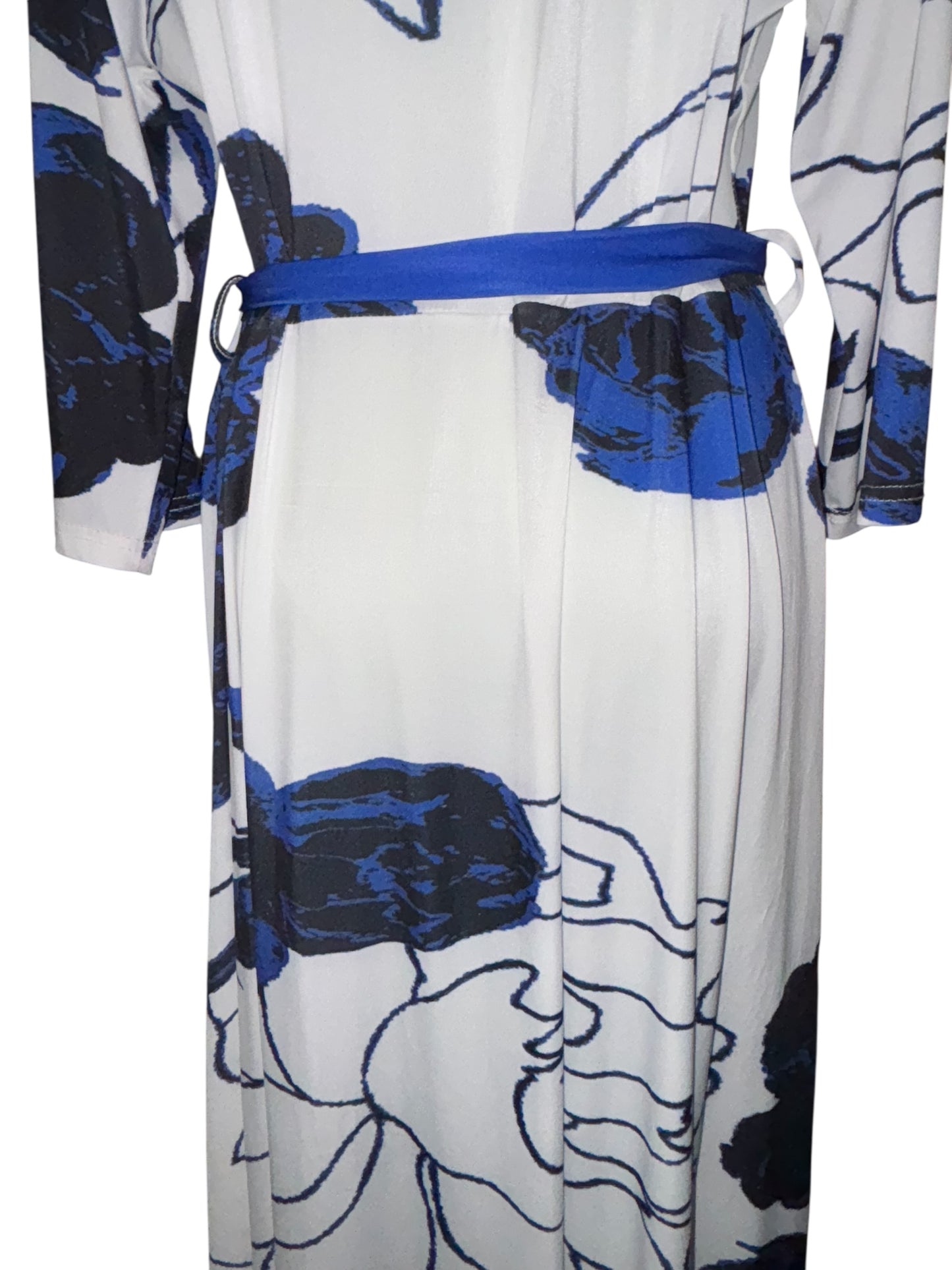 Lily by Firmiana XL Belted Shirt Dress β Blue & Black Abstract Floral Maxi
