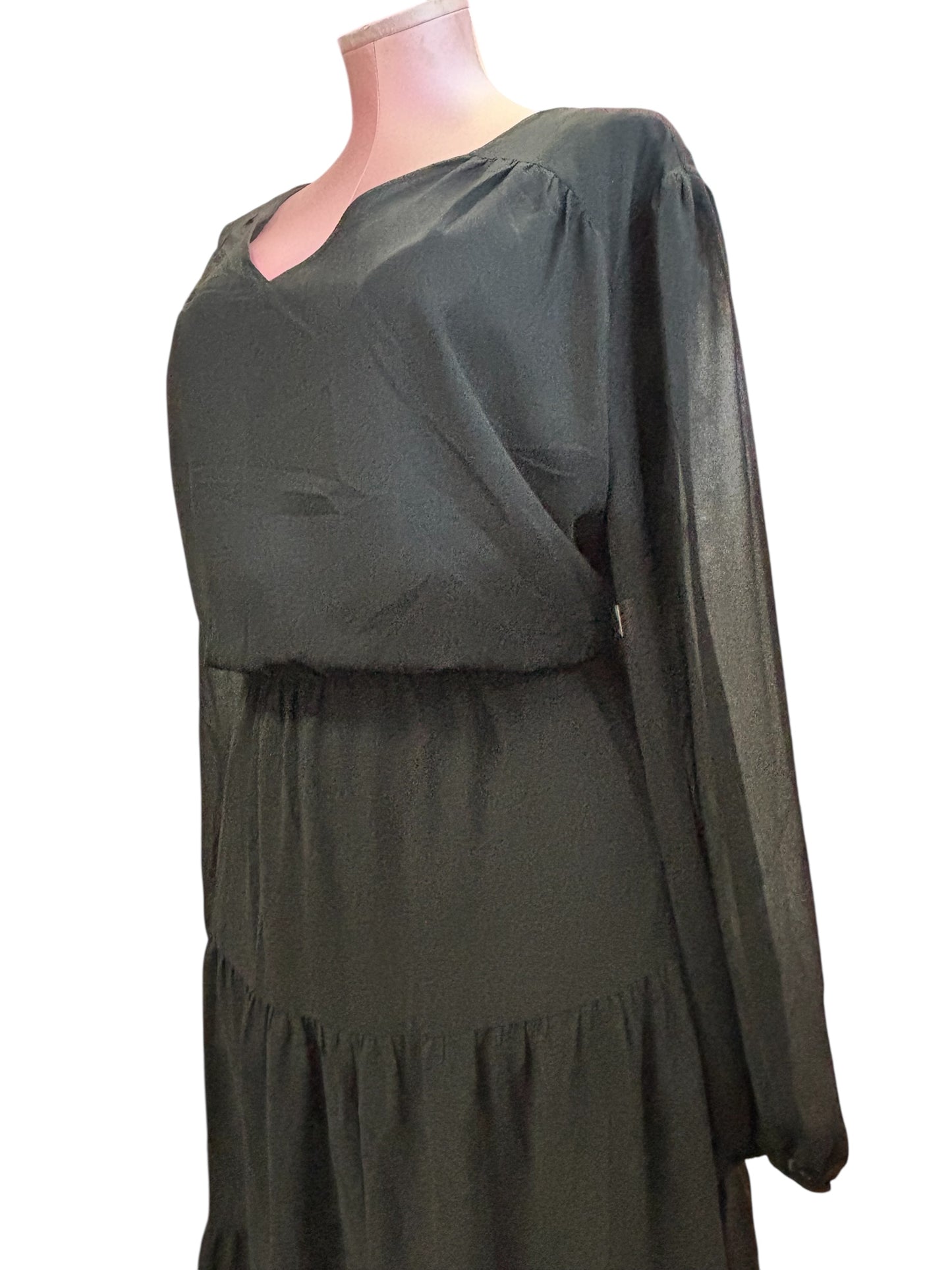 Karina Michele Black Tiered Midi Dress – Sheer Sleeves, Size 20W