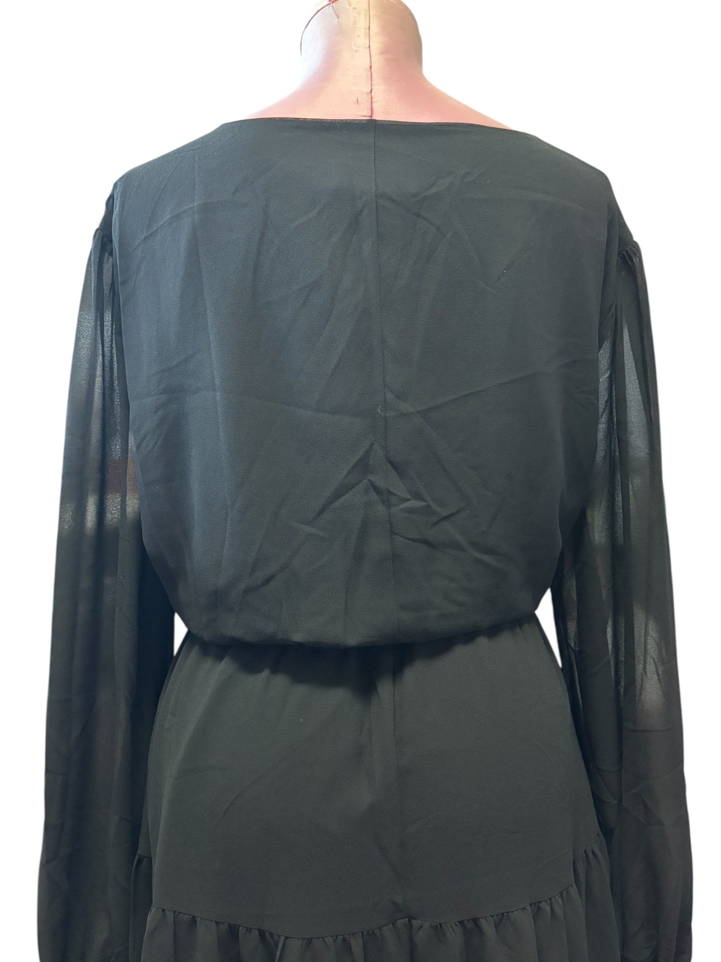 Karina Michele Black Tiered Midi Dress – Sheer Sleeves, Size 20W