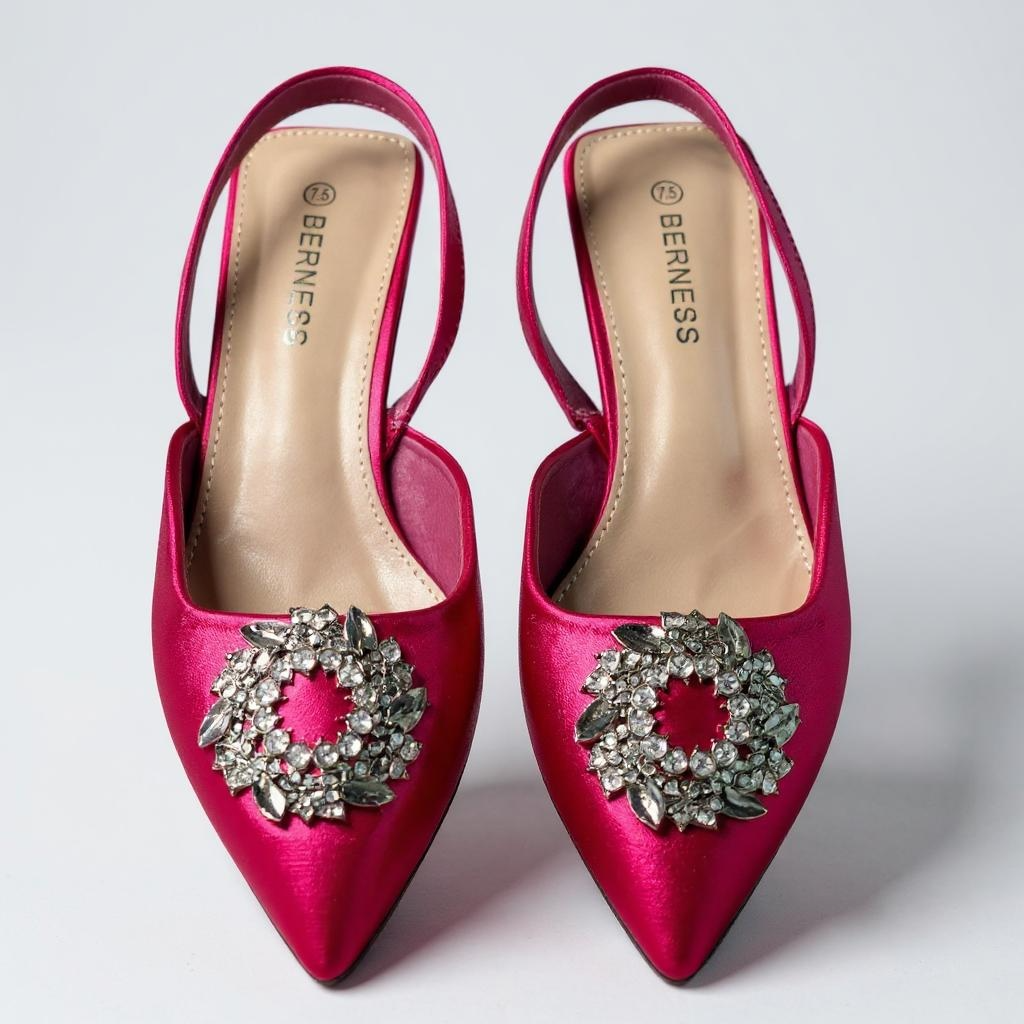 Fuchsia Satin Slingback Heels – Size 7.5 by Berness