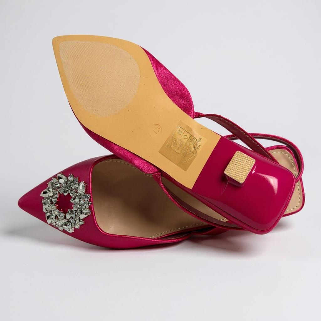 Fuchsia Satin Slingback Heels – Size 7.5 by Berness