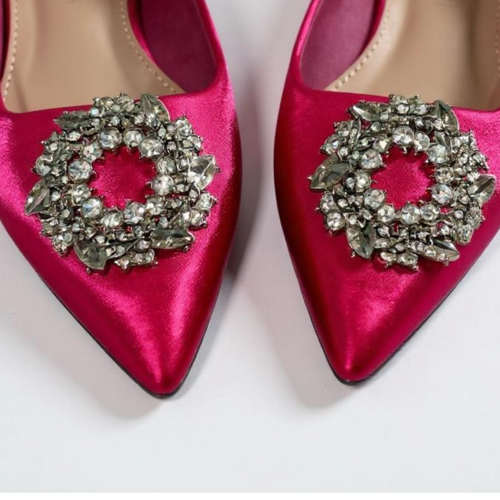 Fuchsia Satin Slingback Heels – Size 7.5 by Berness