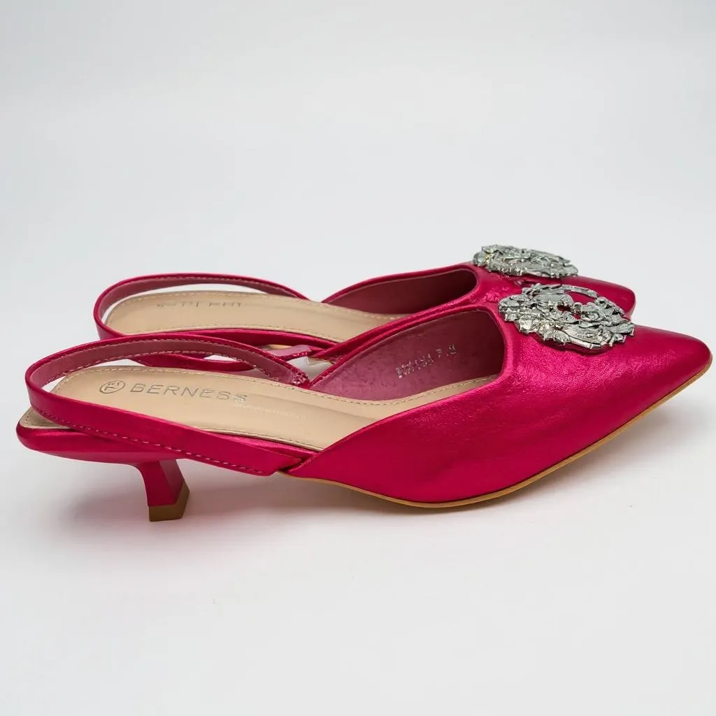 Fuchsia Satin Slingback Heels – Size 7.5 by Berness