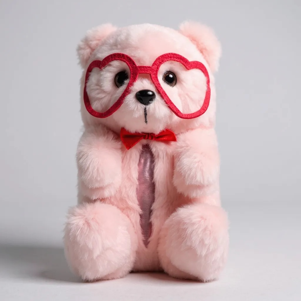 Cozy Teddy Bear Slippers with Heart Glasses – Pink & Adorable!