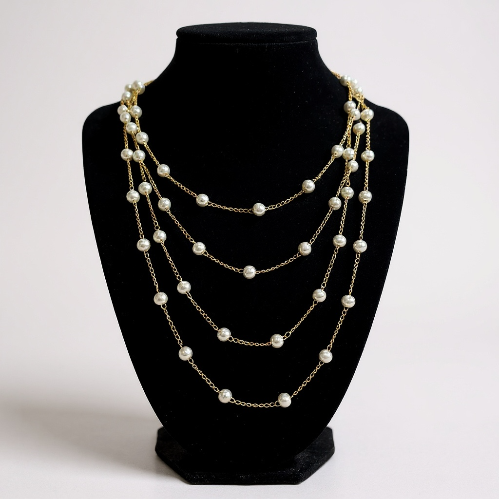 Gold Layered Pearl Necklace – Multi-Strand Statement