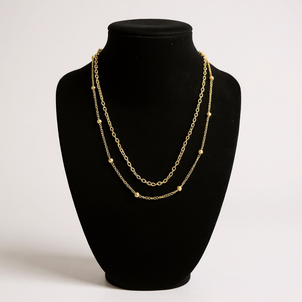 Gold Beaded Layered Necklace – 2-Strand Dainty Design