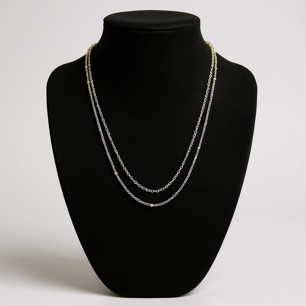Silver Layered Chain Necklace – Dainty 2-Strand Design