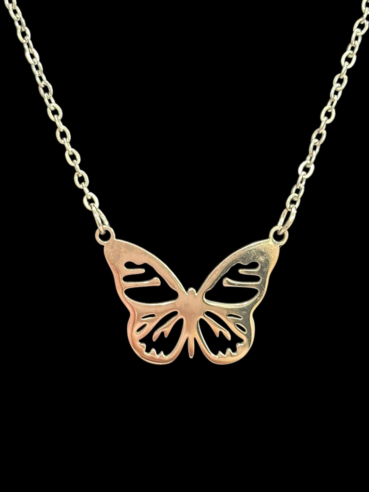 Silver Butterfly Pendant Necklace – Dainty Cutout Design