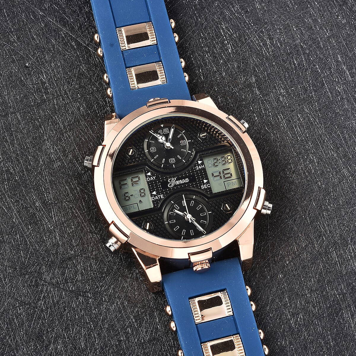 Genoa Miyota Electronic Movement Multi-Function Watch in Blue Silicone Strap