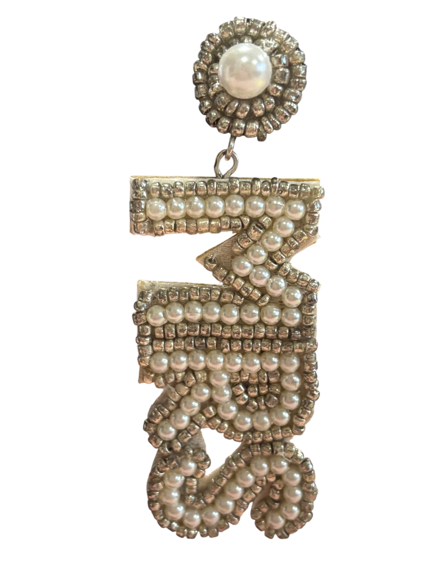 Pearl & Crystal “MRS” Statement Drop Earrings