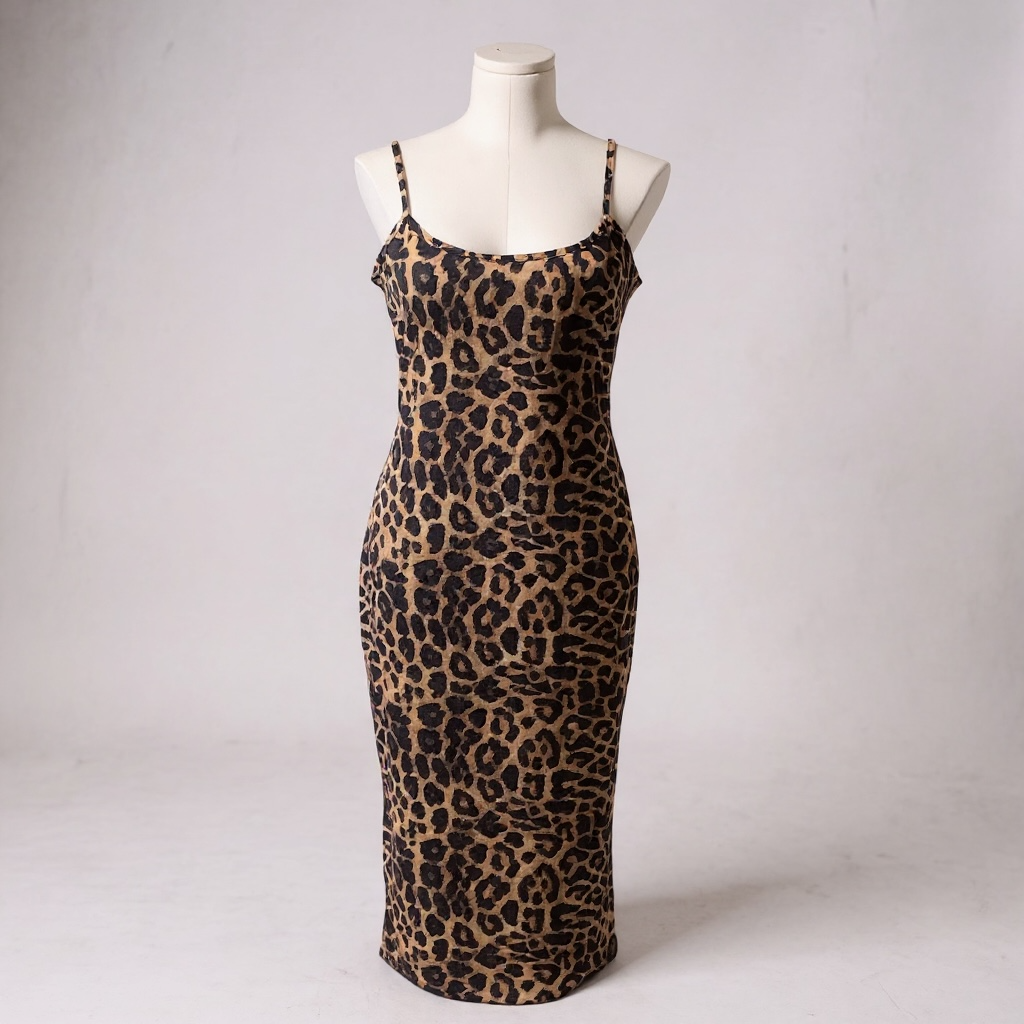 Leopard Print Bodycon Midi Dress – Size L