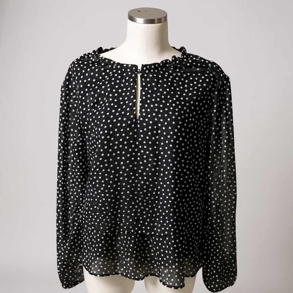 Nine West Black & White Polka Dot Sheer Blouse – Size XL