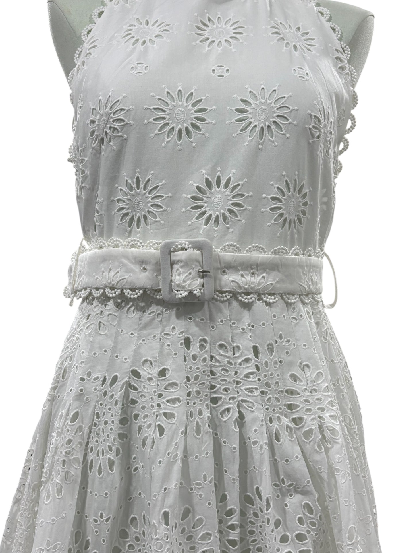 Zara White Eyelet Midi Dress – Size M