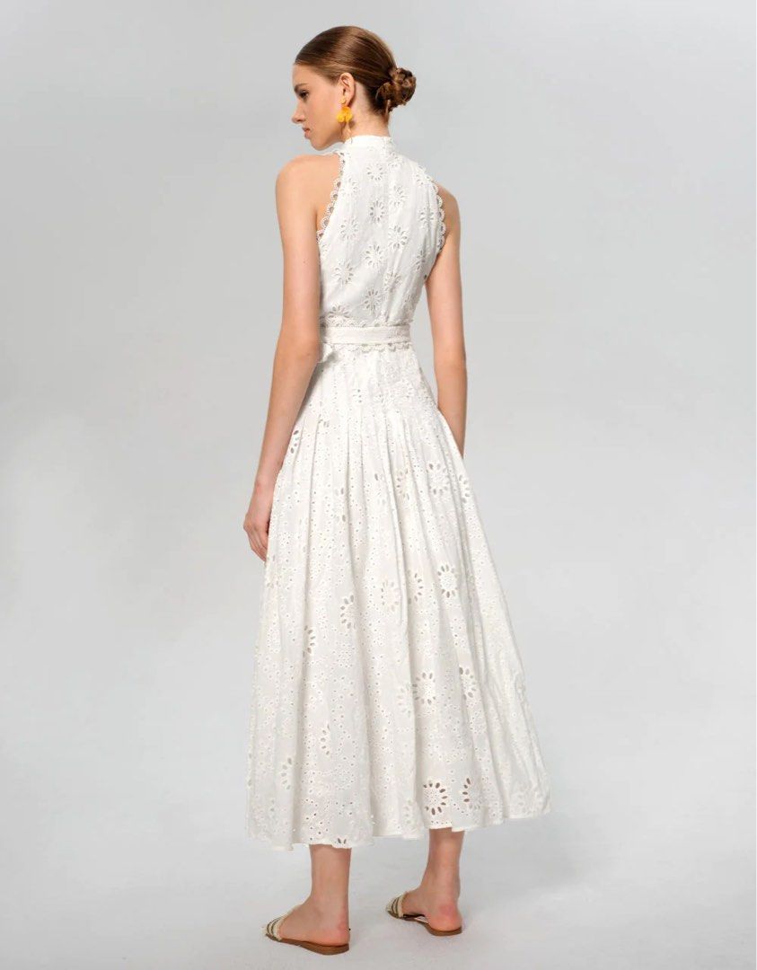 Zara White Eyelet Midi Dress – Size M