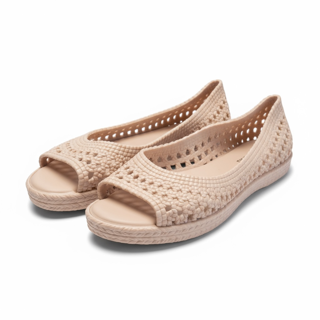 Melissa Nude Blush Jelly Flats – Crochet Style- Size 7