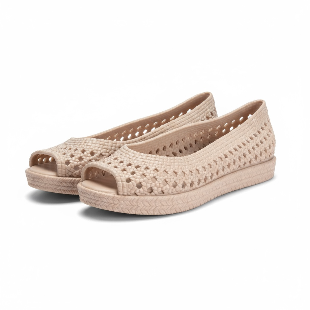Melissa Nude Blush Jelly Flats – Crochet Style- Size 7